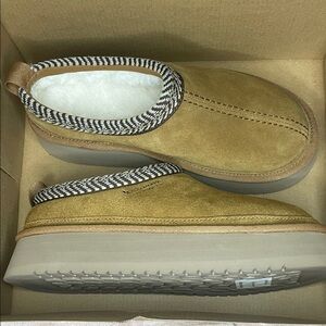 UGG Women's Tan Moccasins with Striped Trim